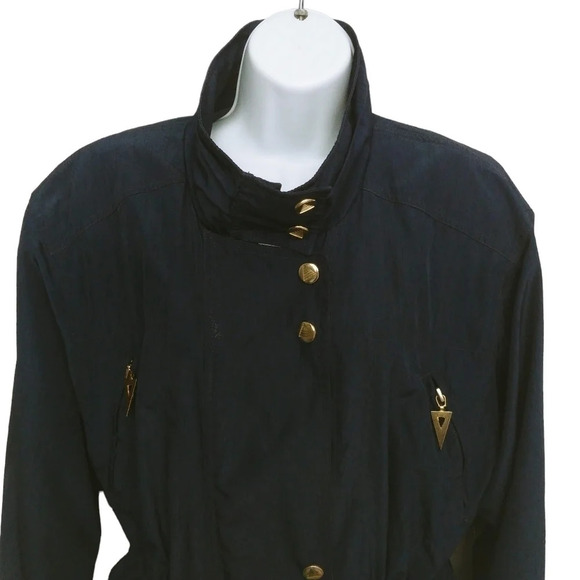 Apropos Retro Wind Resistant Lightweight  Coat Padded Shoulders Gold Metal XS - Picture 2 of 11
